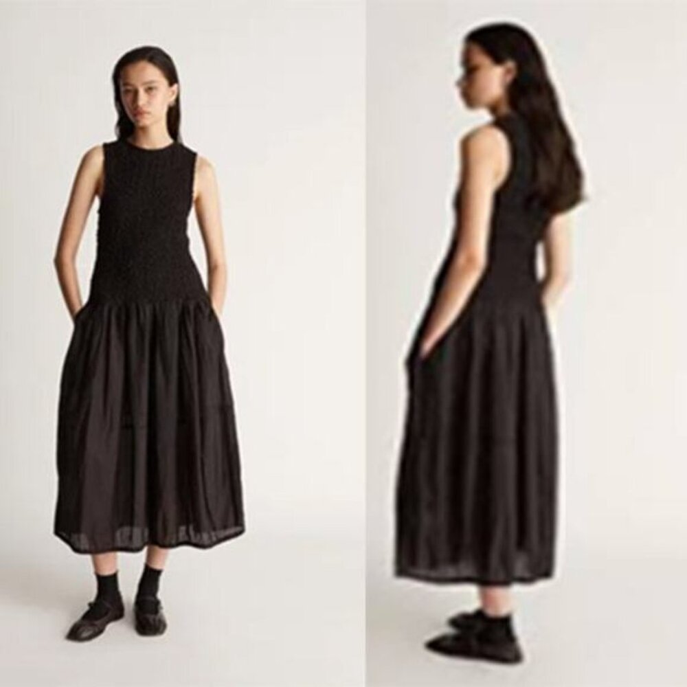 NWT Lee Mathews Mae Crew Neck Sleeveless Midi Dress Women's Black Size: S